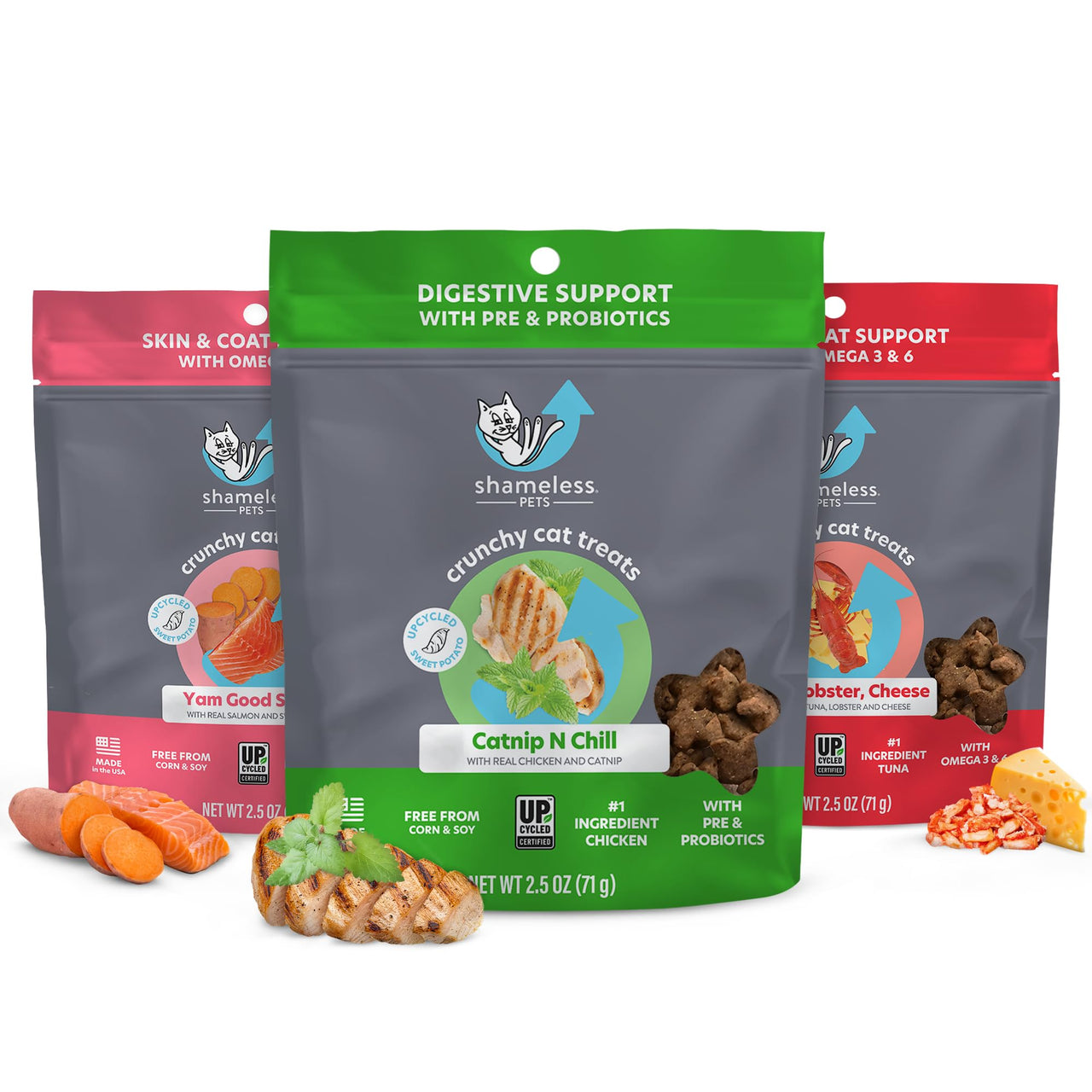 Shameless Pets Crunchy Cat Treats - Kitty Treats for Cats with Digestive Support, Natural Ingredients Kitten Treats with Real Ingredients, Healthy Flavored Feline Snacks - Variety Pack, 3-Pk Variety Pack - 3 Count 2.5 Ounce (Pack of 3)