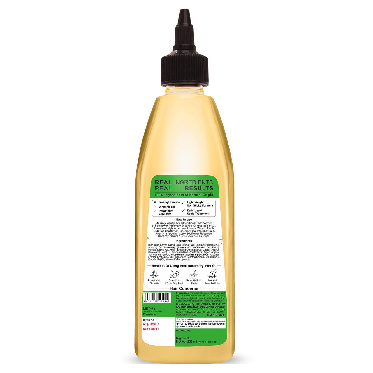 Soulflower Rosemary Mint Light Hair Oil | Hair Growth, Hair Fall Control, Dandruff & Split Ends | With Amla, Argan, Castor | Cooling Scalp Oil for Men & Women | 100% Natural & Organic | 225ml