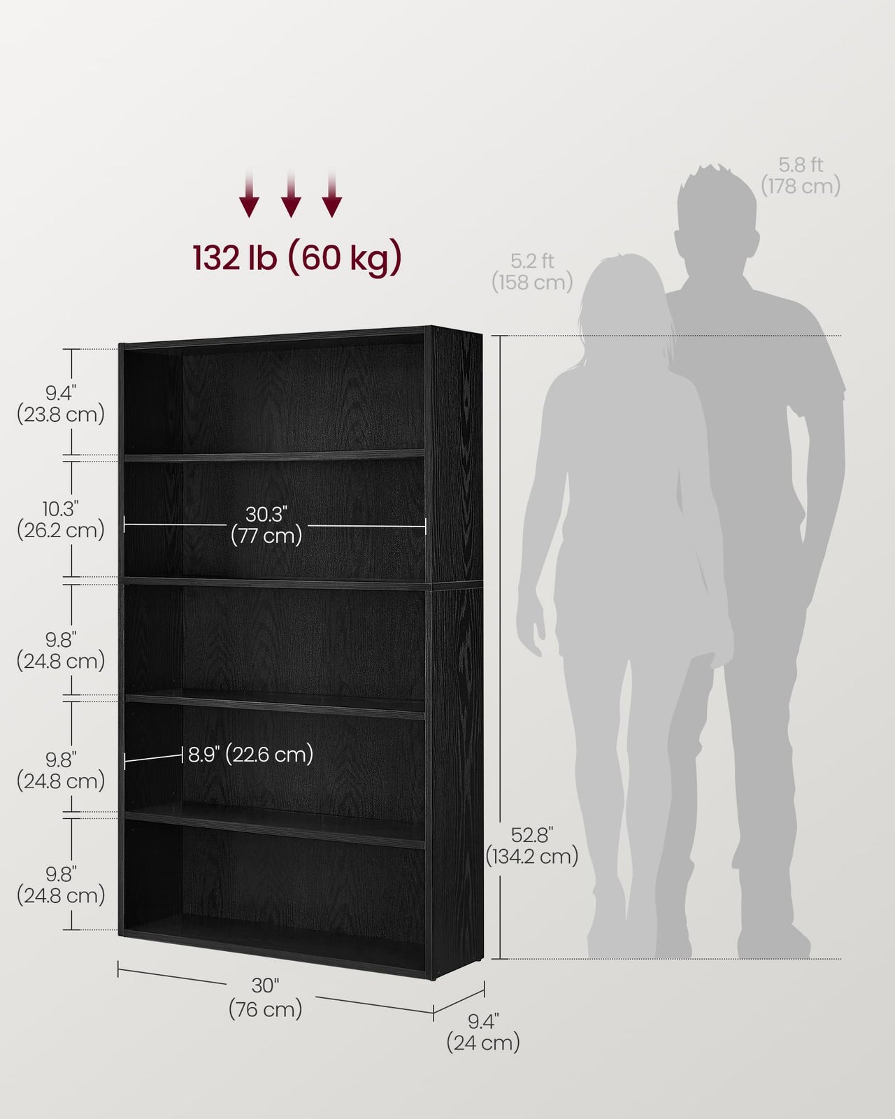 VASAGLE Bookshelf, 23.6 Inches Wide, 4-Tier Open Bookcase with Adjustable Storage Shelves, Floor Standing Unit, Cloud White ULBC164T14 1 Pack 4 Tiers (23.6"W x 42.4"H)