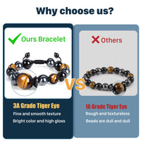 Tiger Eye Triple Protection Bracelet, Hematite Black Obsidian Tiger Eye Bracelet for Men Women Stone 10mm Bead Crystal Healing Bracelet, Anti-anxiety Bracelet B-Yellow Tiger Eye