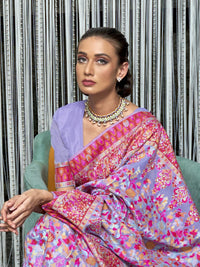 AKHILAM Women's  Banarasi Cotton Blend Saree With Blouse Piece