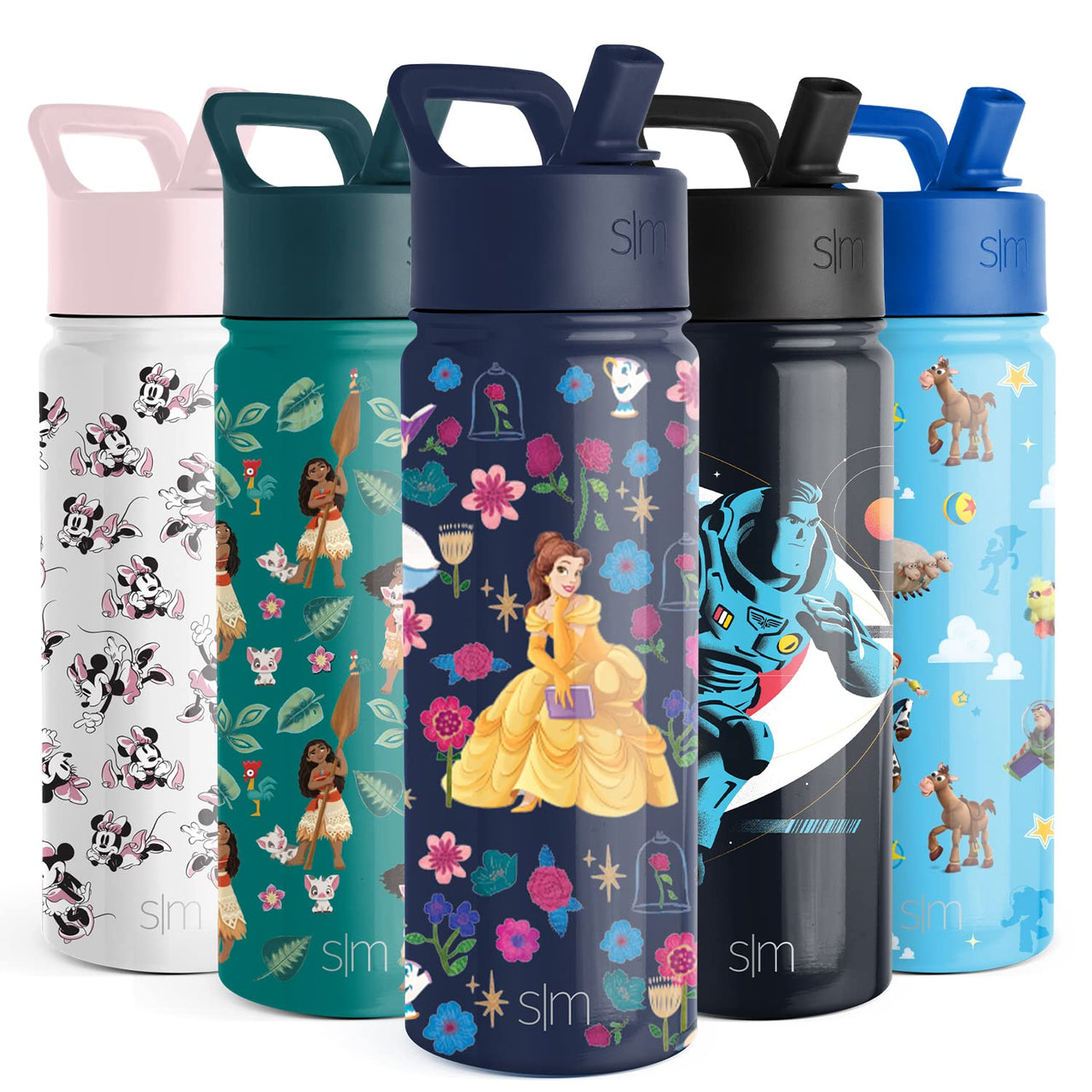 Simple Modern Disney Princess Kids Water Bottle with Straw Lid | Reusable Insulated Stainless Steel Cup for Girls, School | Summit Collection | 18oz, Belle's  Garden