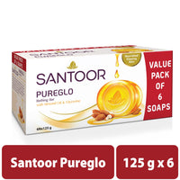 Santoor PureGlo Glycerine Bath Soap with Almond Oil for moisturized, nourished and shining Skin, Combo Offer 125g Pack of 12
