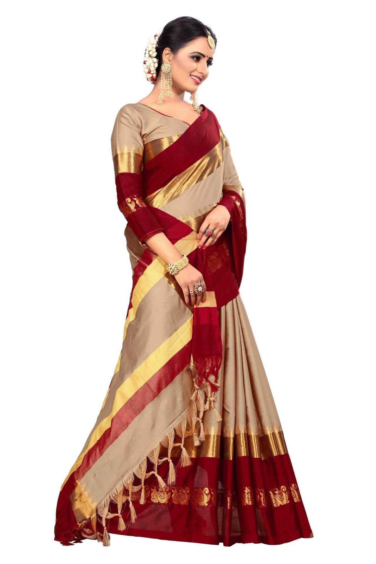 PAREVDEE Women's  Dobby Cotton Saree With Blouse Piece