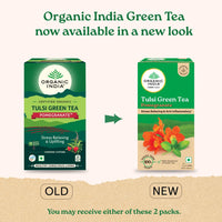 A TATA Product - Organic India Tulsi Green Tea Pomegranate - 25 Tea Bags, Certified Organic, Stress Relief, Rich in Antioxidant, Tulsi & Pomegranate Infusion