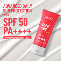 RENEE Glass Skin Gel Sunscreen SPF 50, UVA & UVB Protection, Lightweight, Hydrating & Non-Sticky, Zero White Cast, For Radiant, Supple Skin, Infused with Watermelon, Beetroot & Hyaluronic Acid 50gm