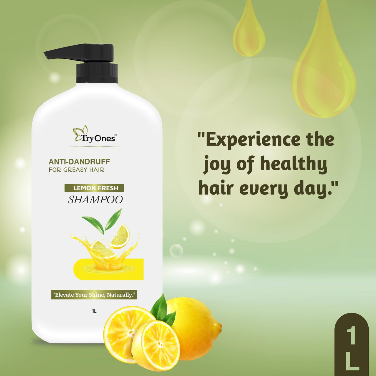 TryOnes LEMON FRESH SHAMPOO & Itchy & Flaky Scalp Reduces Dandruff from 1st wash | Moisturises Scalp | Provides Gentle Cleansing 1000 ml