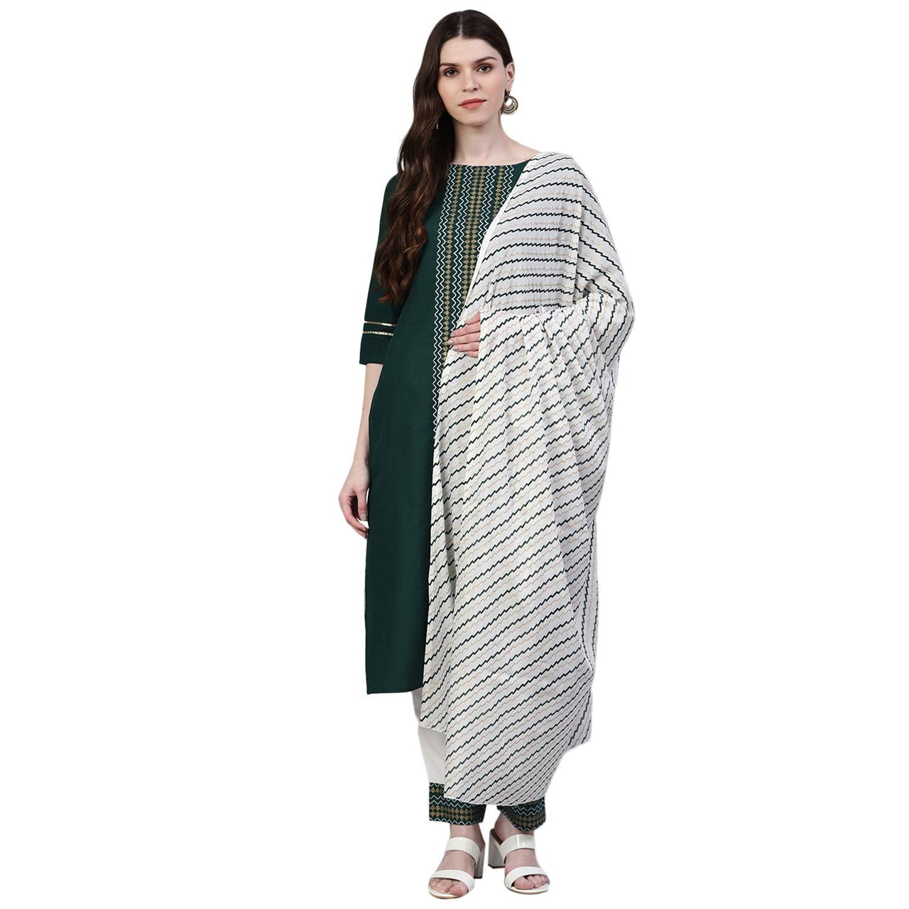 Stylum Women's  Printed Cotton Straight Kurta Pant Dupatta Set