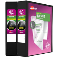 Avery Durable Clear View 3 Ring Binders, 1.5 Inch Slant Rings, 2-Pack of Black Binders (19300) 1.5