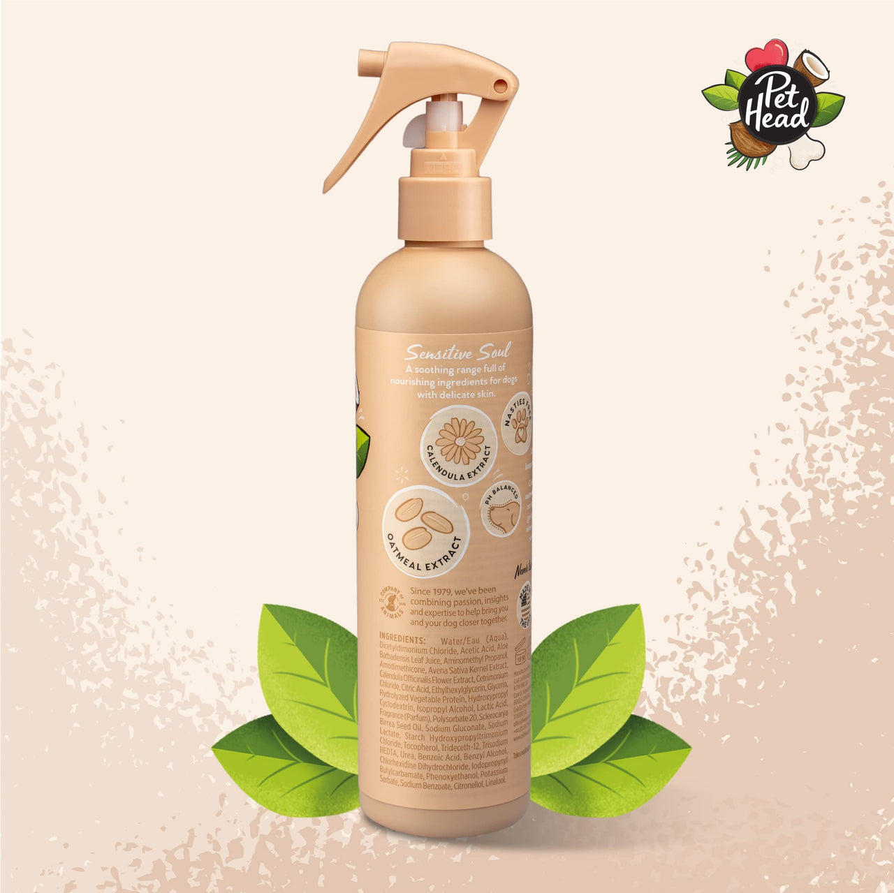 PET HEAD Sensitive Soul Grooming Spray for Dogs with Sensitive Skin 10.1 fl. oz. Coconut Scent. Natural Ingredients and Vegan Deodorizing Spray. Gentle Formula for Puppies. Made in USA