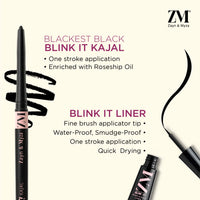 ZM Blink It Black Kajal and Eyeliner long lasting, Smudge proof, Waterproof - Combo (Black, 3.5