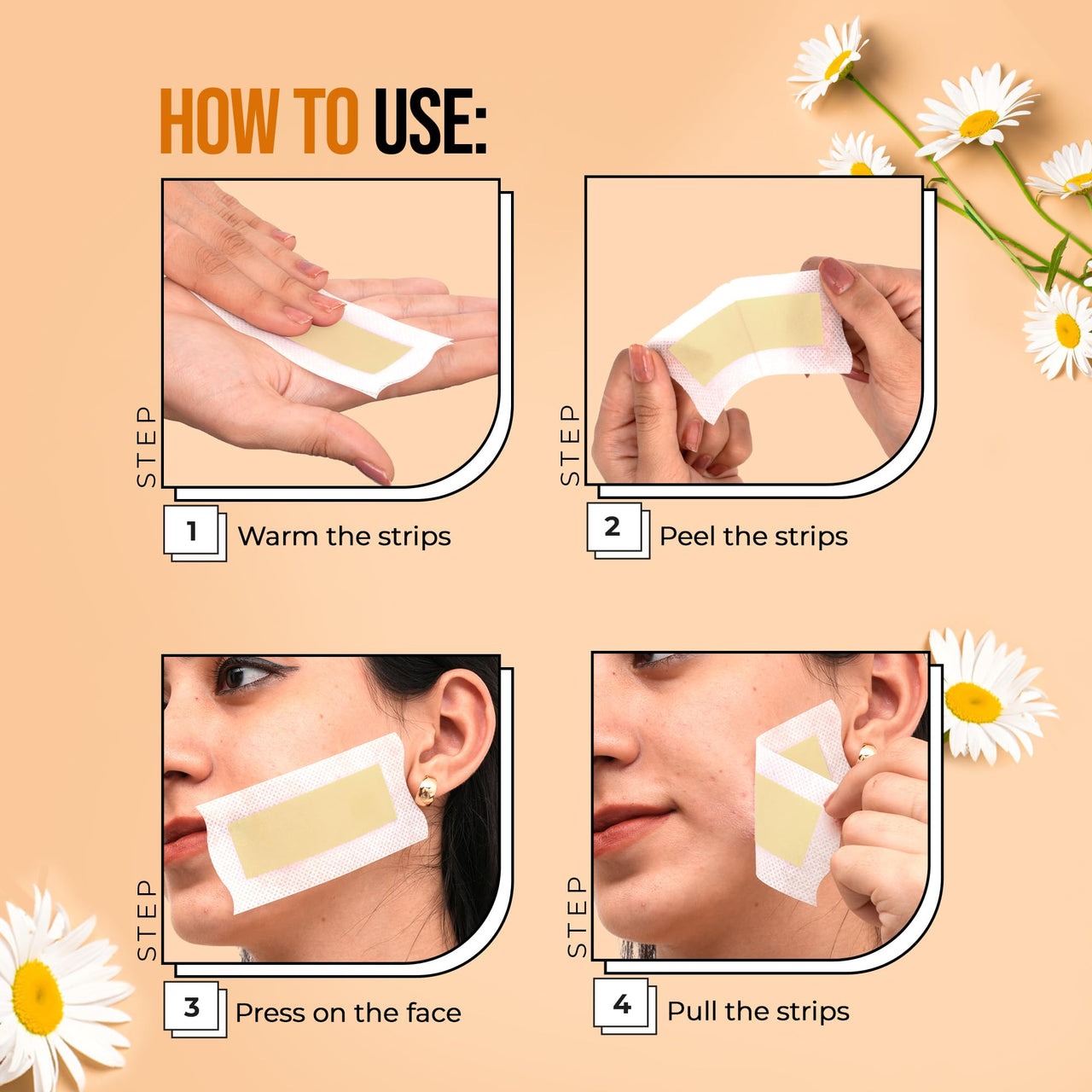 Hilary Rhoda Women One Go Facial Wax Strips|Ready-To-Use|Face, Cheek, Upper Lip & Chin Facial Wax|Painless Hair Removal|With 2 Finish Wipes|20 Strips (Chamomile),Pack Of 1,1 Count