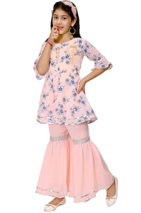 FNOCKS Girls Georgette Anarkali Kurta and Sharara Pants 7 Years-8 Years