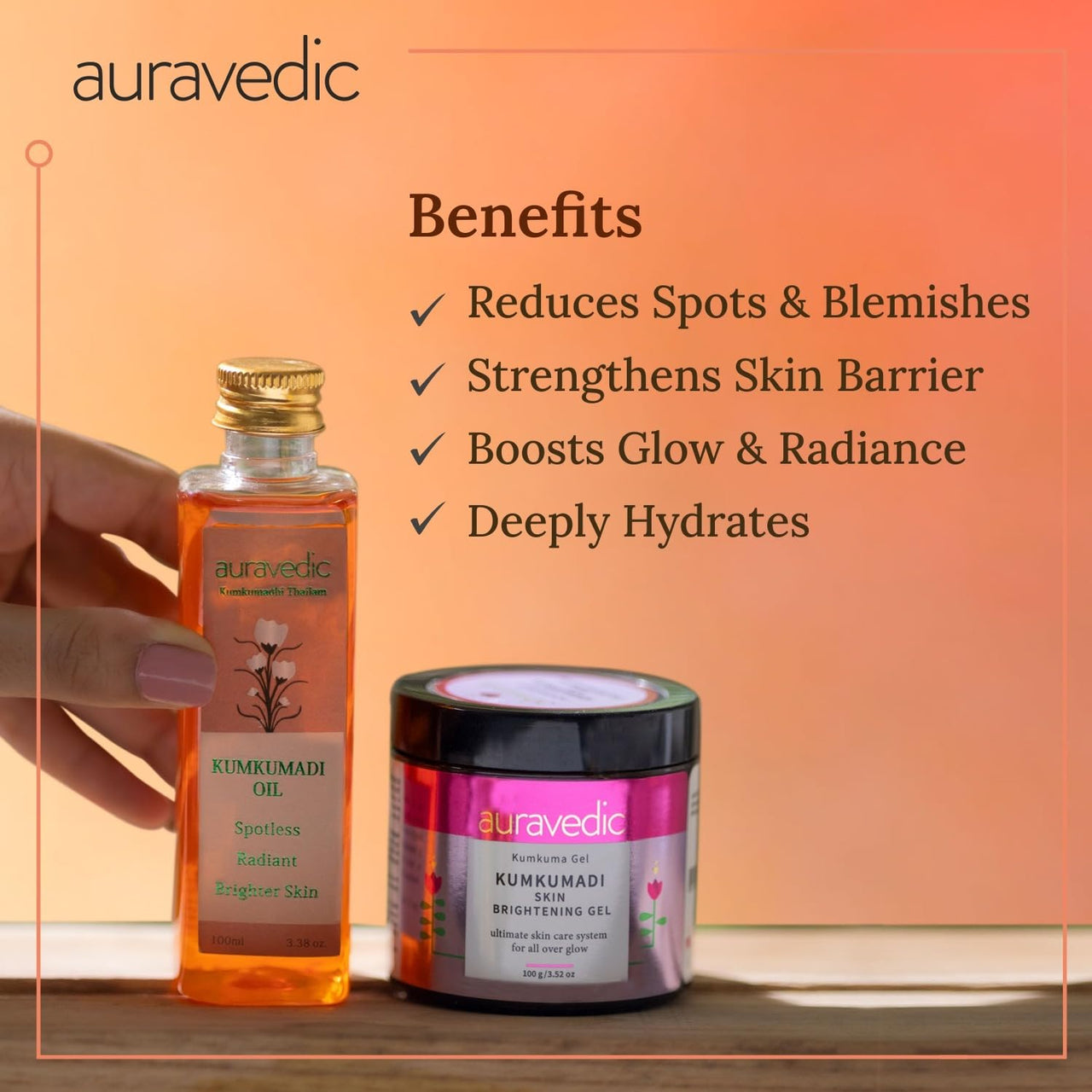 Auravedic Kumkumadi Brightening Gel And Kumkumadi Tailam Kumkumadi Face Oil For Glowing Skin Kumkumadi Gel 100 Gms With Kumkumadi Oil 100 ml Day And Night Combo