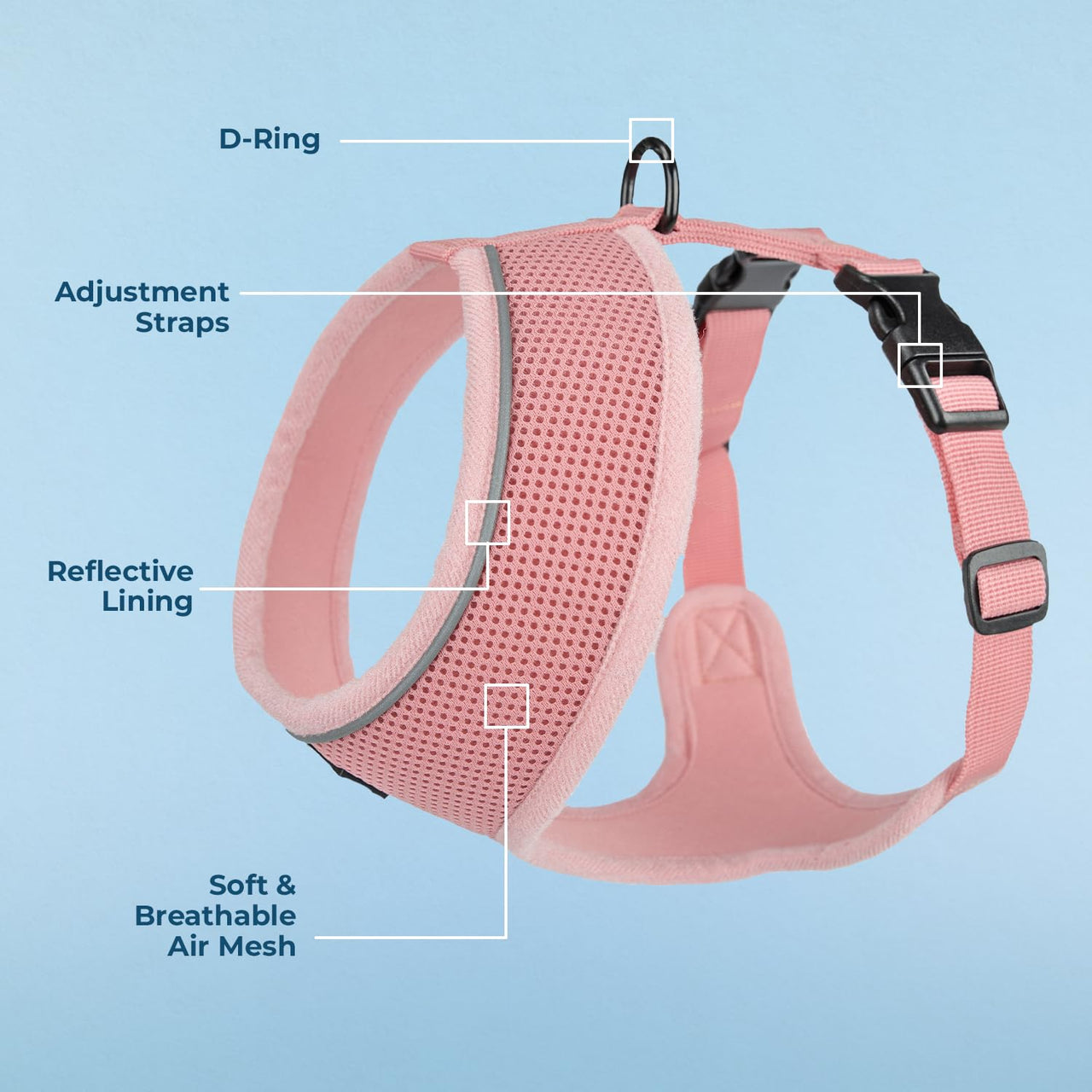 Aerolite No Pull Mesh Dog Harness with Lightweight, Soft, Breathable Chest Coverage, Reflective Stitching, and Adjustable Straps for Walking, Running, Training, Heavy Duty and Durable - Pink, L