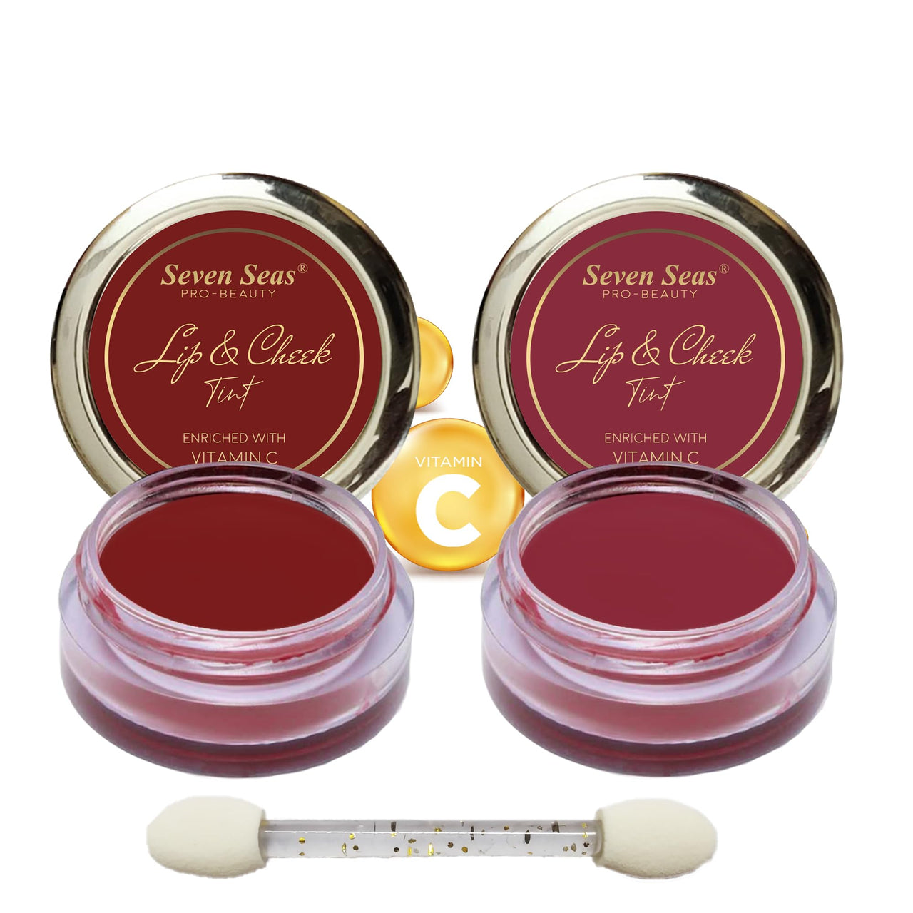 Seven Seas Lips & Cheek Tint Combo Pack of 2 | Matte Natural Blush for Women | Lip Tint with Vitamin E | Nourishing Cheek Tint (Fire Brick, Mandy)