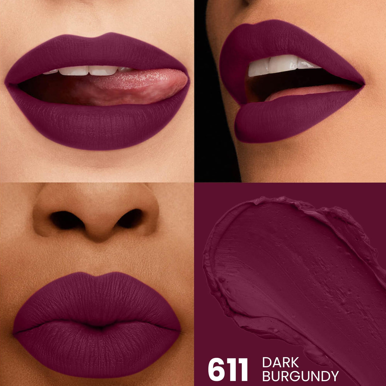 Seven Seas HD Intense Matte Lipstick | Non-Transfer | Lipstick For Women (611-Dark Gurgundy, 3.5G)