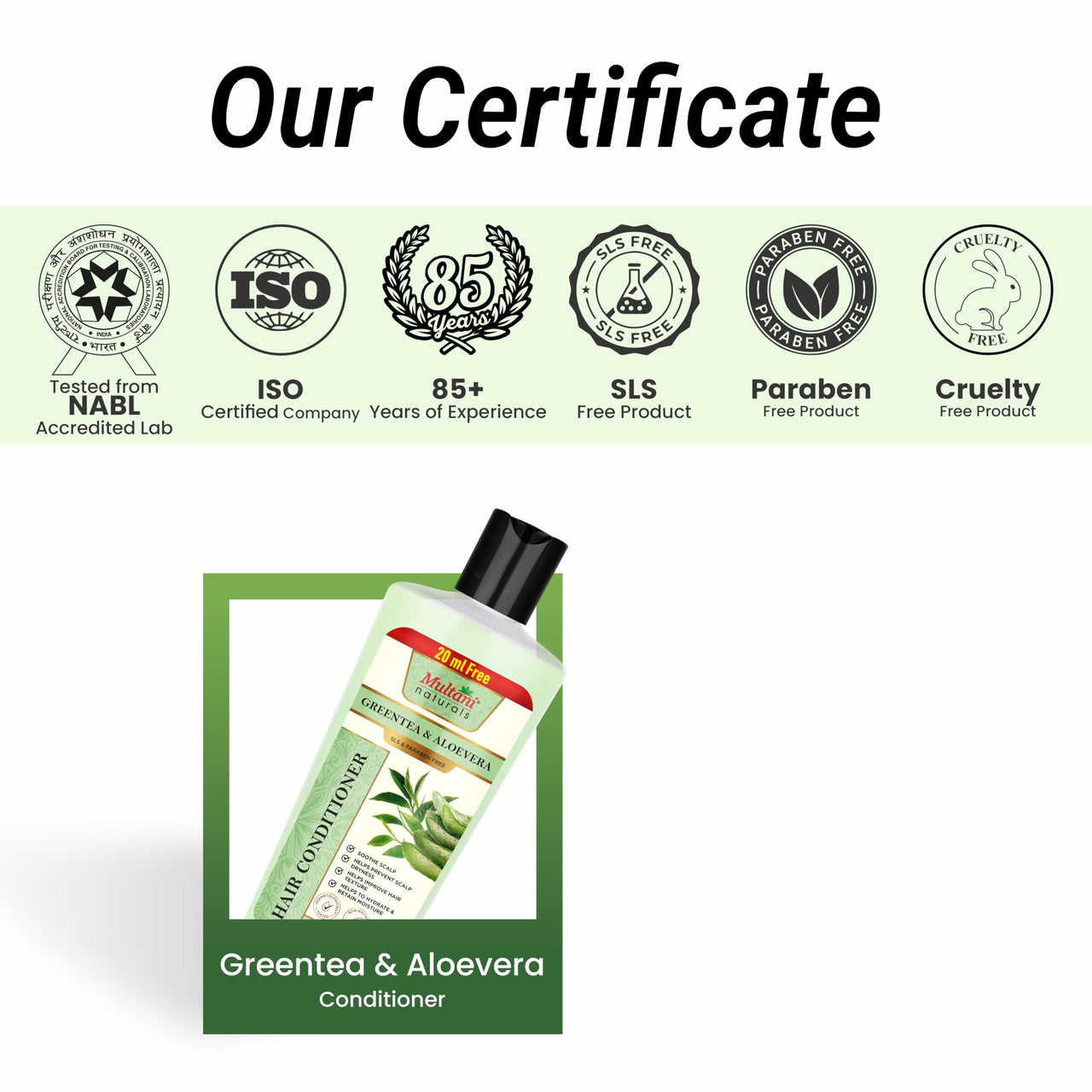 Multani Naturals Greentea & Aloevera Hair Conditioner || For Reducing Hair Fall | Improving Hair Texture | Strenghtening Hair Strands | Dermatologically Tested | SLS & paraben Free | Suitable For All Hair Types |250ml