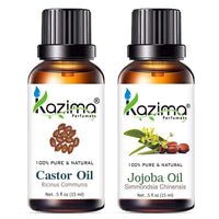 KAZIMA Combo of Cold Pressed Castor Carrier Oil and Jojoba Carrier Oil for Hair, Skin and Body, 15 ml each