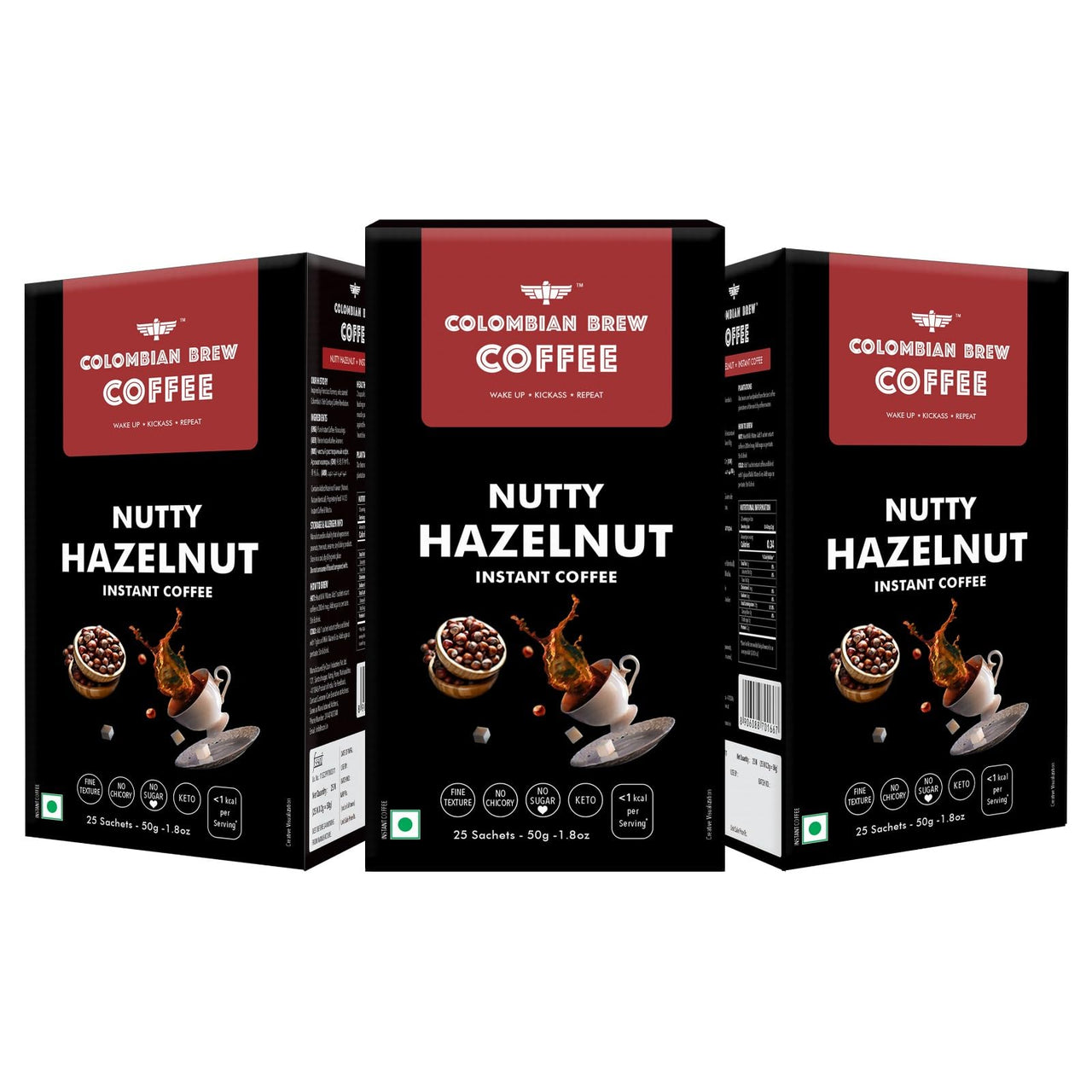 Colombian Brew Coffee Hazelnut Instant Coffee, No Sugar Vegan, 50gm Buy 2 Get 1 Free