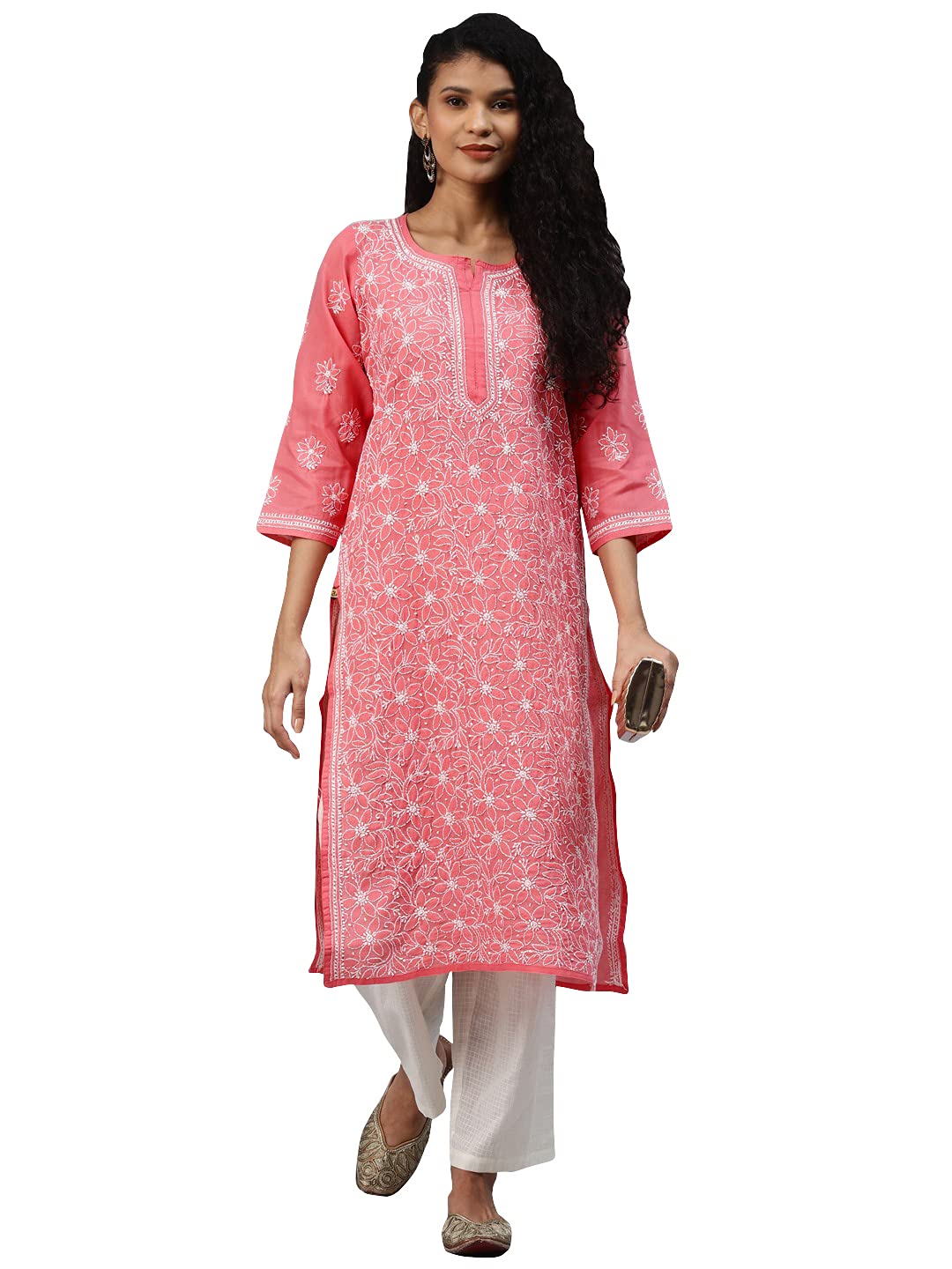 Ada Hand Embroidered Lucknowi Chikankari Cotton Kurta Kurti for Women A411165