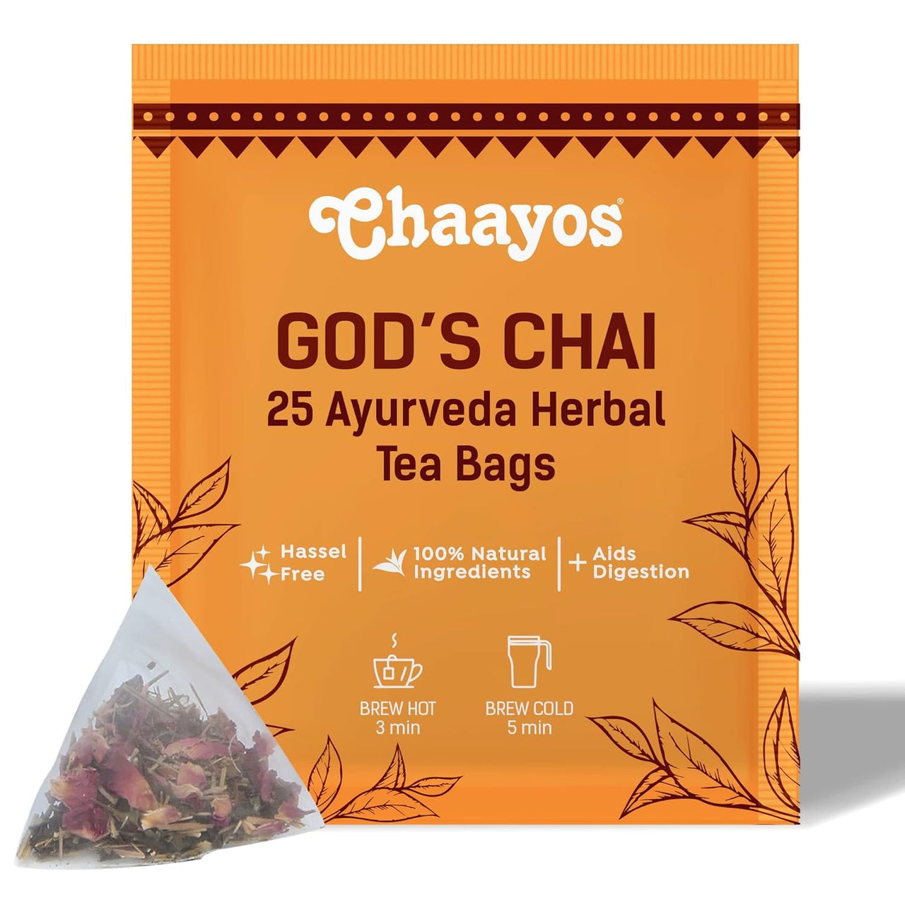 Chaayos Ayurvedic Herbal Tea (God's Chai) Tea Bags-25 Pyramid Tea Bags | Contains 21 Natural Ayurvedic Herbs | Ayurvedic herbal tea for immunity | 100% Natural Immunity Booster | Detox Tea | Green Tea | Tea