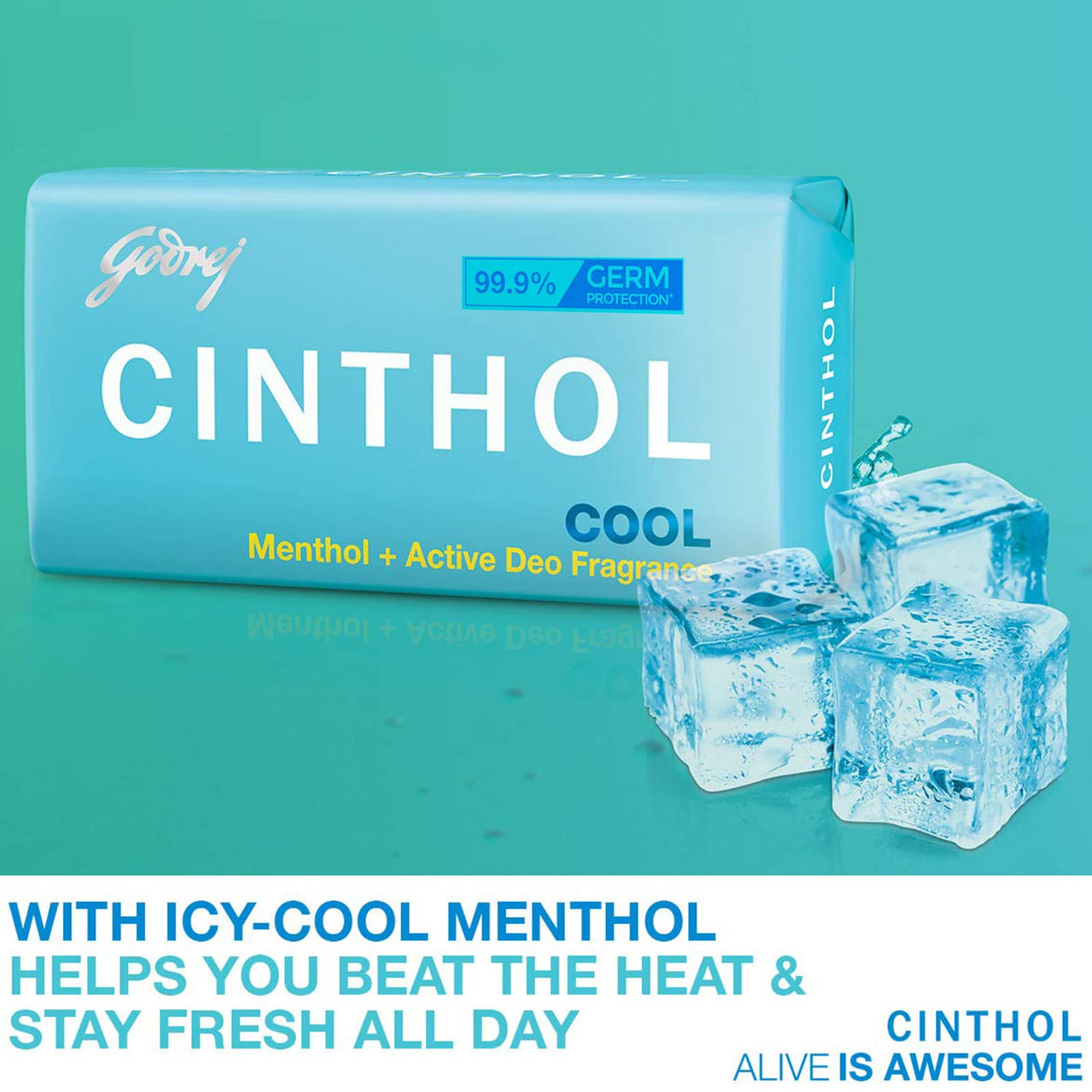 Cinthol Cool Soap, 100g (Pack of 8) | with Icy-cool Menthol | Soaps For Bath | Grade 1 Soap | For All Skin Types