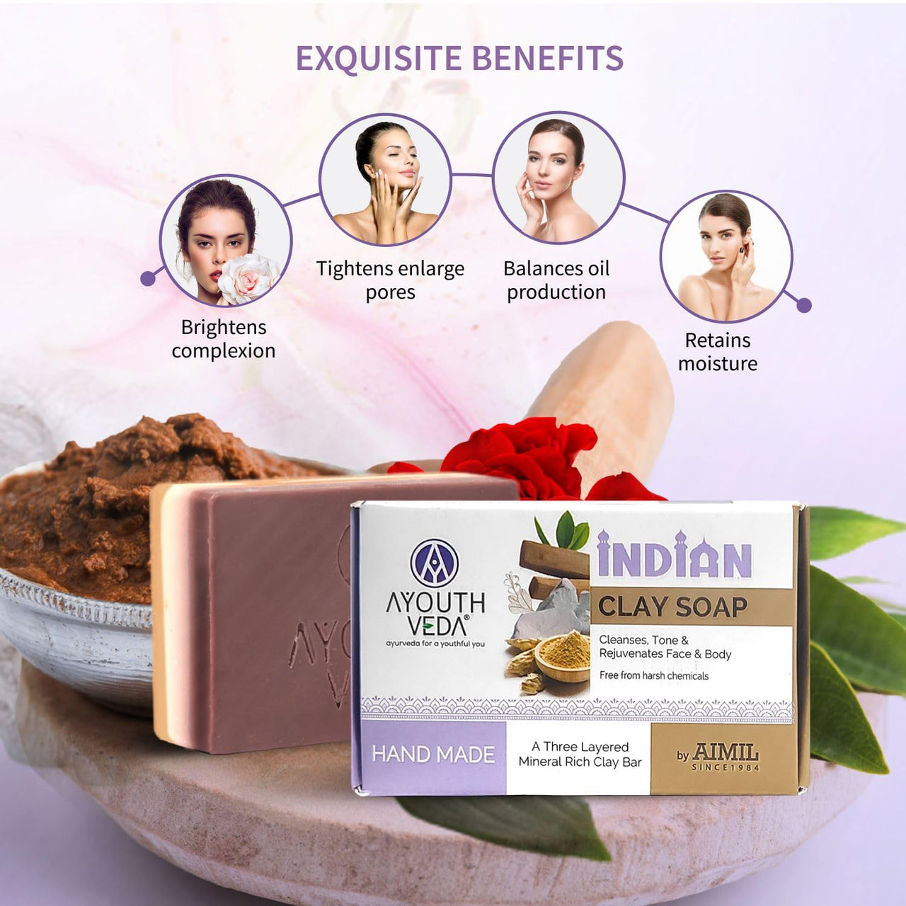 Ayouthveda Herbal Soap Combo (3 Pack) | Nuts & Saffron Soap, Indian Clay Soap & Charcoal Detox Soap | Handmade for Glowing, Rejuvenated & Healthy Skin