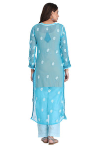 Ada Women's  Hand Embroidered Faux Georgette Lucknowi Chikankari Kurti with Slip