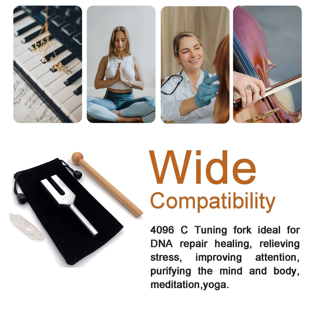 4096 Hz Tuning Fork, Crystal Tuning Fork for Healing, Medical-Grade with Wood Hammer and Soft Storage Bag 4096 Hz