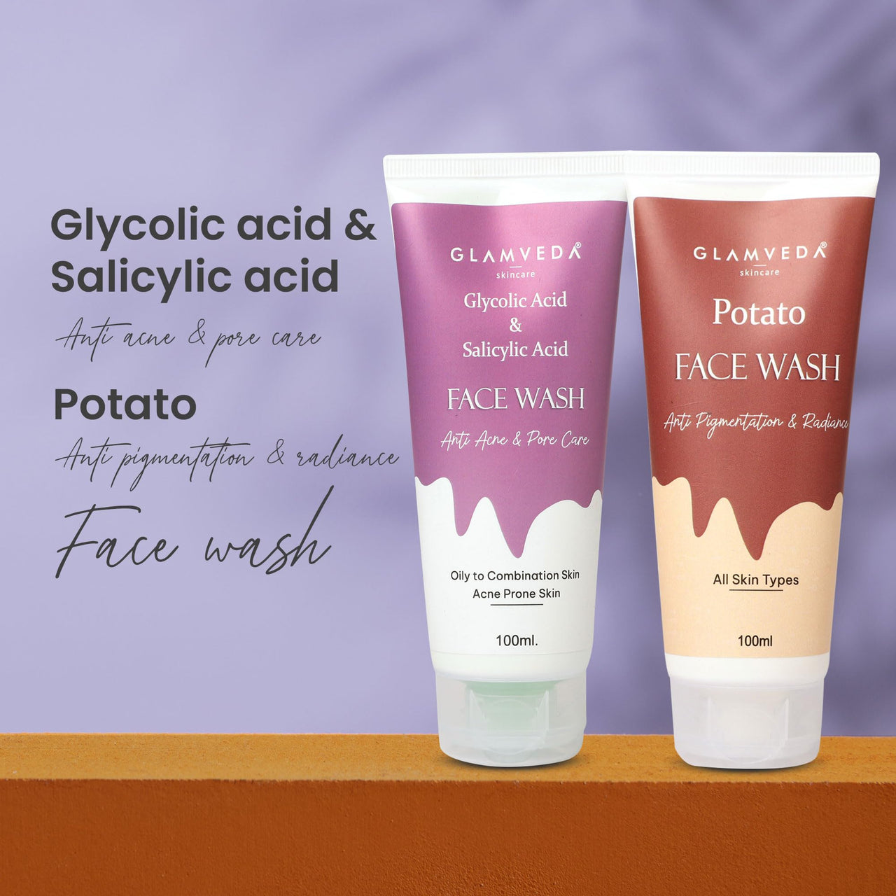 Glamveda Anti pigmentation Face wash combo | For Reduces dark spots & Blemishes | Set of 2 Items | Salicylic Acid & Potato face wash