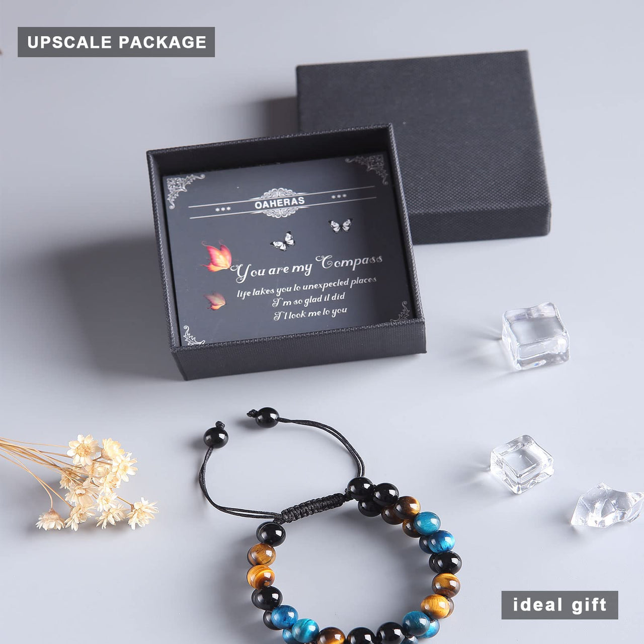 OAHERAS Beaded Bracelets for Men and Women Triple Protection Spiritual Healing Natural Yellow Blue Tiger Eye and Black Obsidian 8mm Stone Bead Energy Crystal Bracelet - Bring Good Luck and Happiness