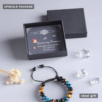 OAHERAS Beaded Bracelets for Men and Women Triple Protection Spiritual Healing Natural Yellow Blue Tiger Eye and Black Obsidian 8mm Stone Bead Energy Crystal Bracelet - Bring Good Luck and Happiness