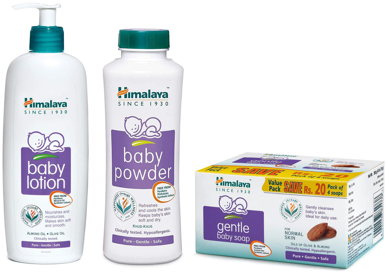 Himalaya Gentle Baby Soap Value Pack, 4 * 75g & Baby Powder (400g) & Herbals Baby Lotion (400ml)