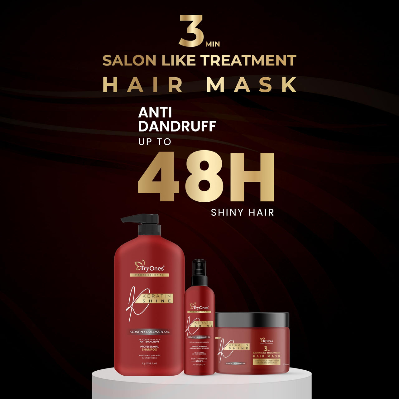 TryOnes Hair Shampoo Hair Mask Hair Spray Combo with Keratin and Rosemary Oil for Hair Strengthening and Frizz Control Up to 72 Hours for Smooth and Shiny Hair