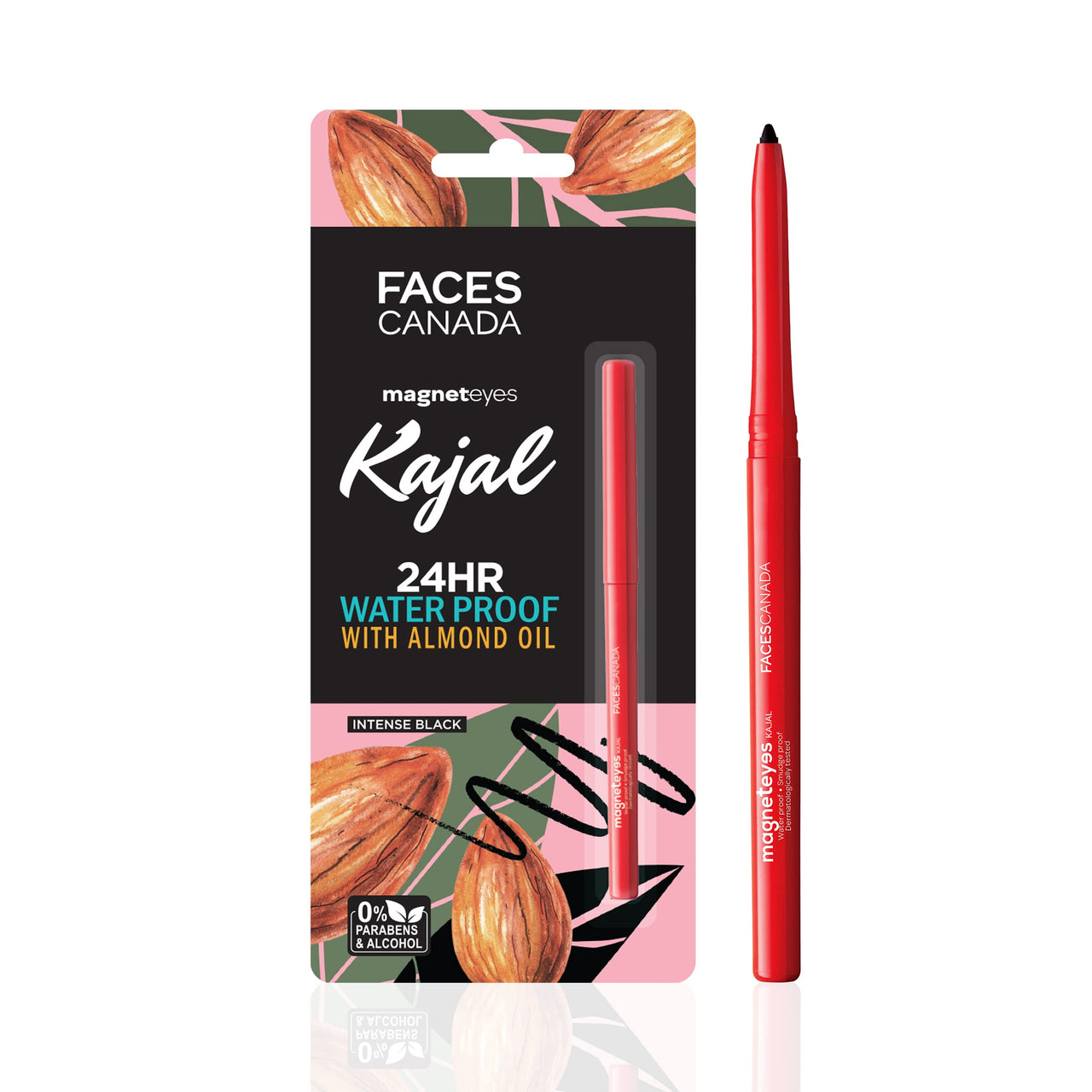 FACESCANADA Magnet Eyes Kajal, Waterproof,24Hrs Long Stay,Smudgeproof,Fadeproof,Almond Oil&Vit E Enriched,One Stroke Smooth Glide, Black 0.35G&Faces Liquid Sindoor,Red,2.5Ml,Matte Finish