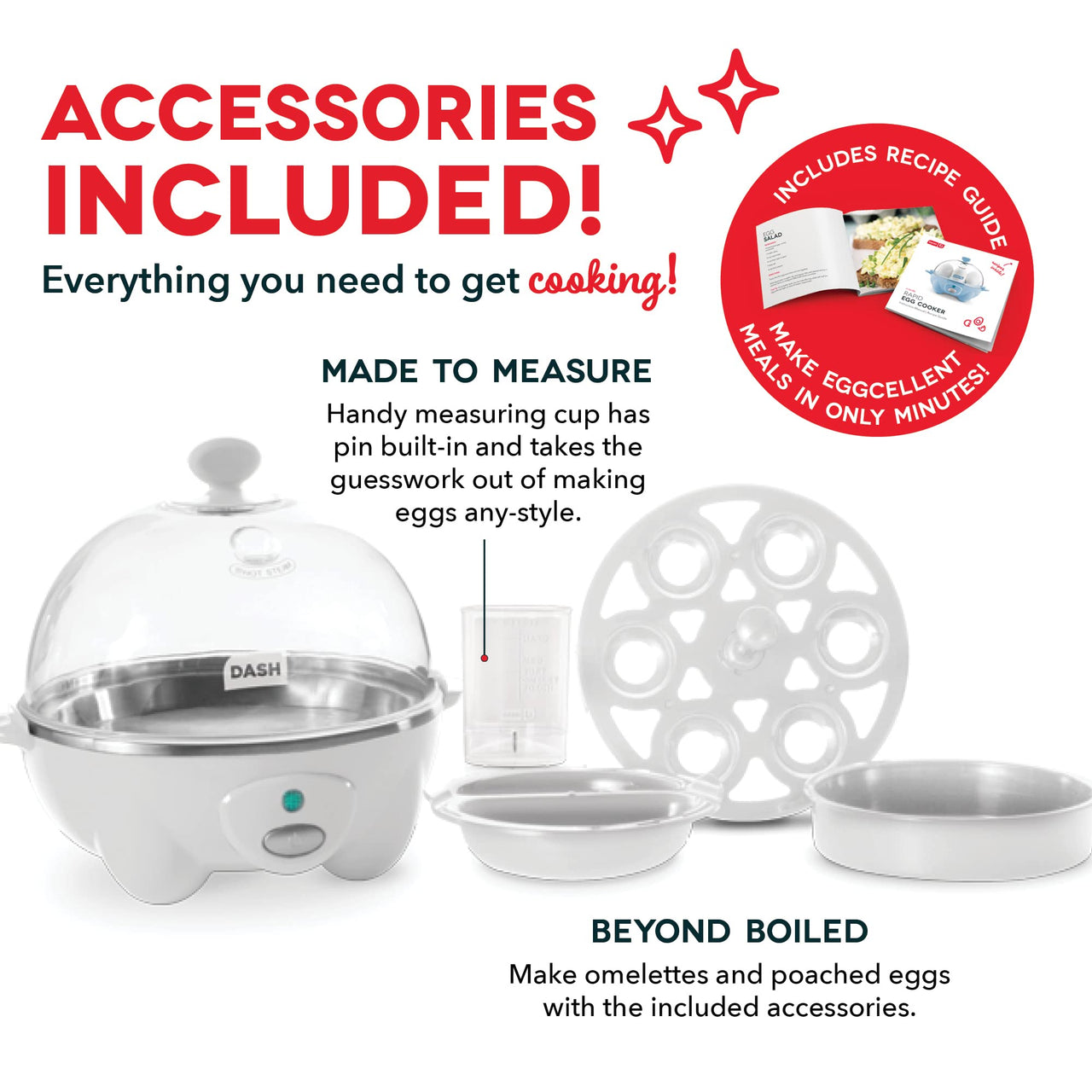 DASH Rapid Egg Cooker: 6 Egg Capacity Electric Egg Cooker for Hard Boiled Eggs, Poached Eggs, Scrambled Eggs, or Omelets with Auto Shut Off Feature - White (DEC005WH)