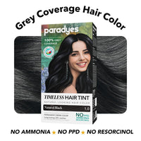 Paradyes Natural Black Timeless Hair Tint, Permanent Crème Hair Colour for Natural-Looking Results, Complete Grey Coverage, Long-Lasting Formula Free from PPD, Ammonia, & Resorcinol, 1.0 Natural Black