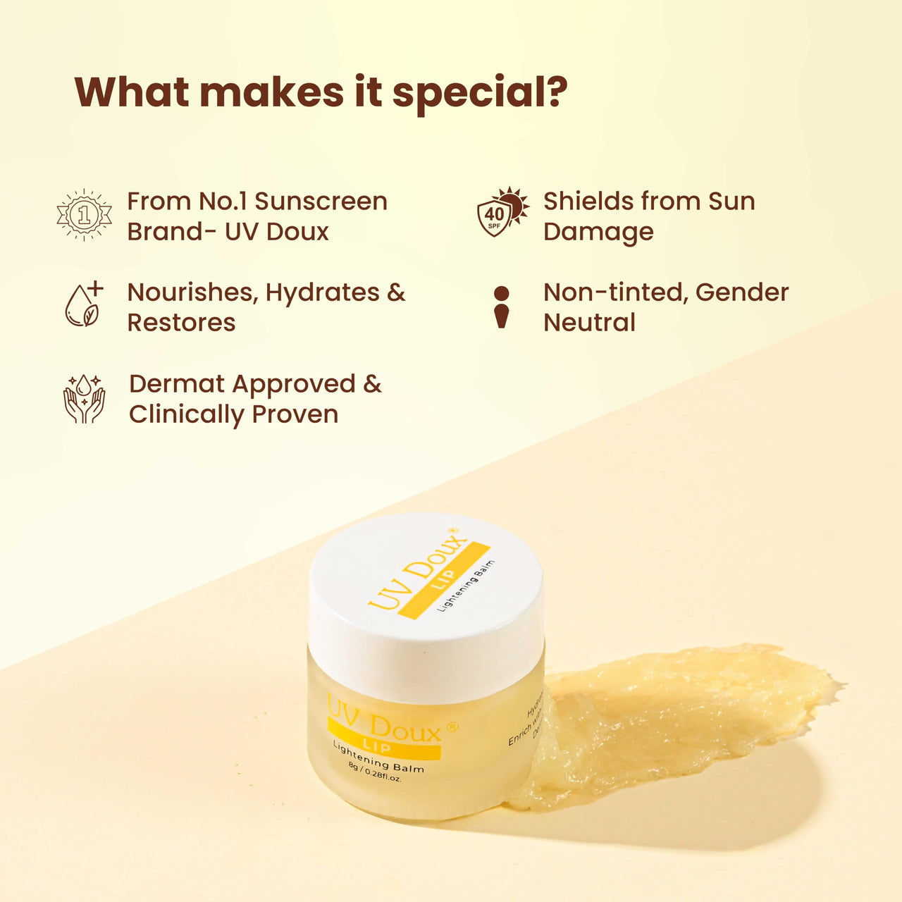 UV Doux Lip Lightening Balm with SPF 40 PA ++| Enriched with Almond Oil, Olive Oil & Vitamin E | Restores Natural Lip Colour | Hydrates, Protects, Nourishes | Expert Care, Dermatologically Approved | Unisex Lip Balm | 8g, Vanilla x 2