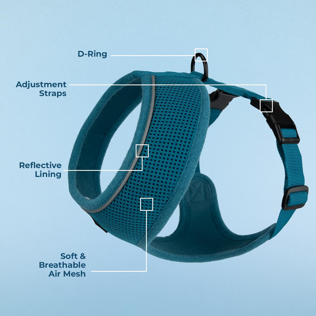 Aerolite No Pull Mesh Dog Harness with Lightweight, Soft, Breathable Chest Coverage, Reflective Stitching, and Adjustable Straps for Walking, Running, Training, Heavy Duty and Durable - Turquoise, M