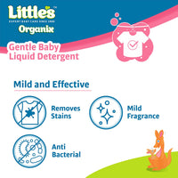 Little's Organix Gentle Baby Detergent Liquid for Clothes | 1000 ml | Anti-Bacterial Liquid Detergent for Baby Clothes Enriched with Aloe Vera & Neem Extracts | Free from Brighteners & Bleach