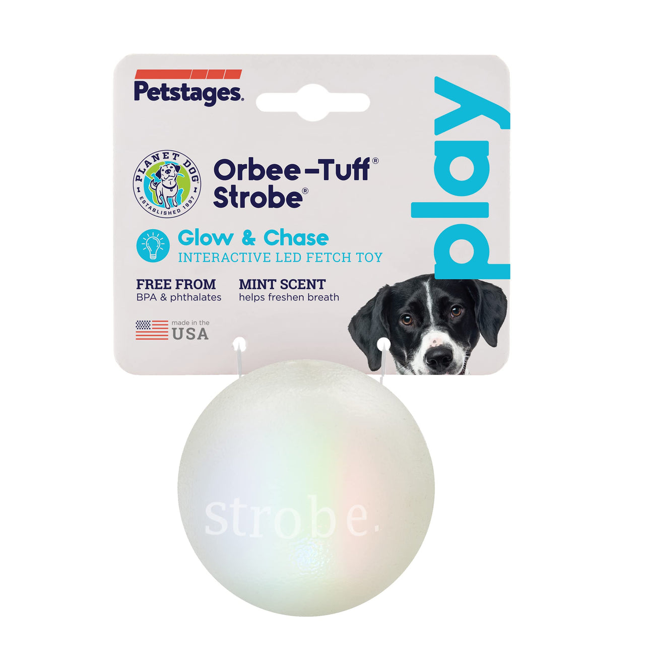 Planet Dog Orbee-Tuff Strobe Ball Glow-in-The-Dark Light Up LED Dog Toy
