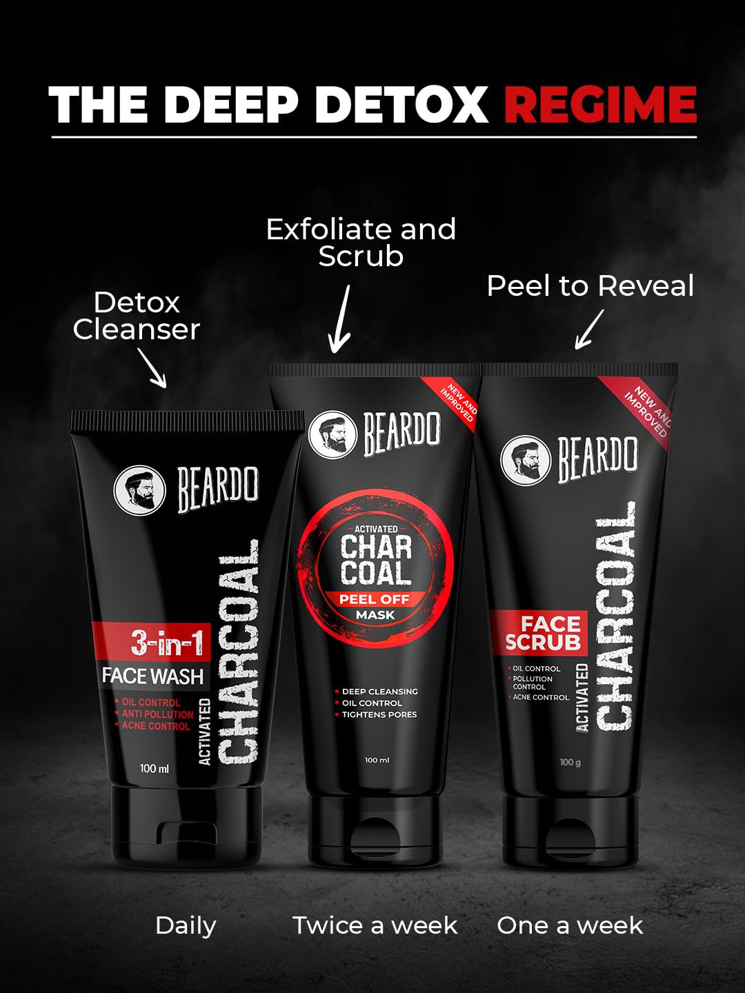 Beardo 3-in-1 Activated Charcoal Face Wash| Deep Cleanse, Exfoliate & Detoxify | All-in-One Face Wash for Oily Skin, Dirt & Pollution Removal | Oil Control Face wash for men 100ml