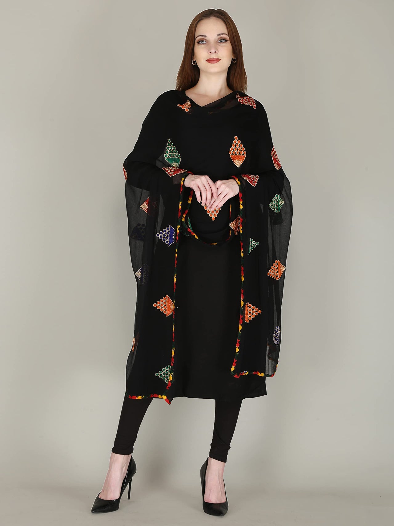 DIAMO Embroidered Chiffon Women's  Dupatta