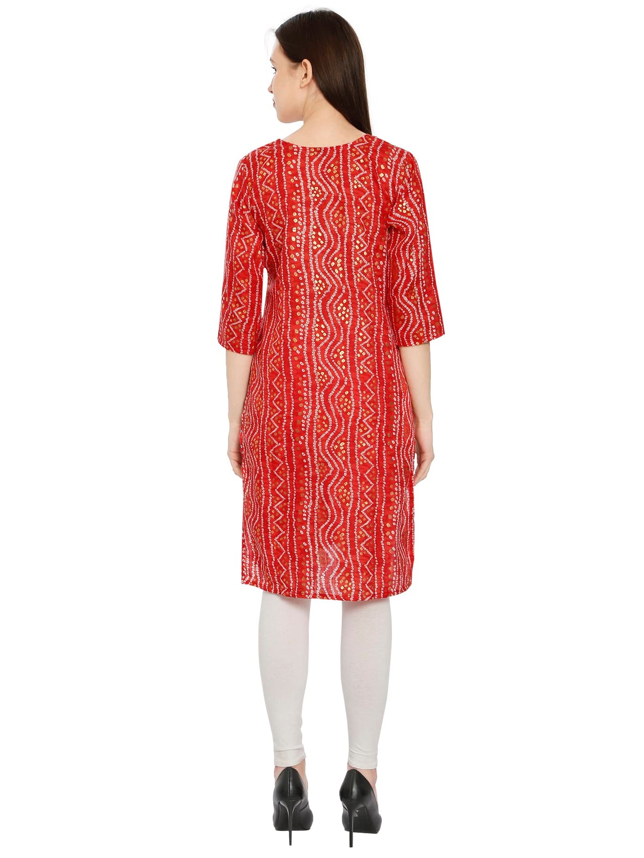 InTrend Forever Bandhani Foil Print Designer || Cotton Kurta for Ladies || Straight Fit || Zari & Sequins lace || Kurtis for Women