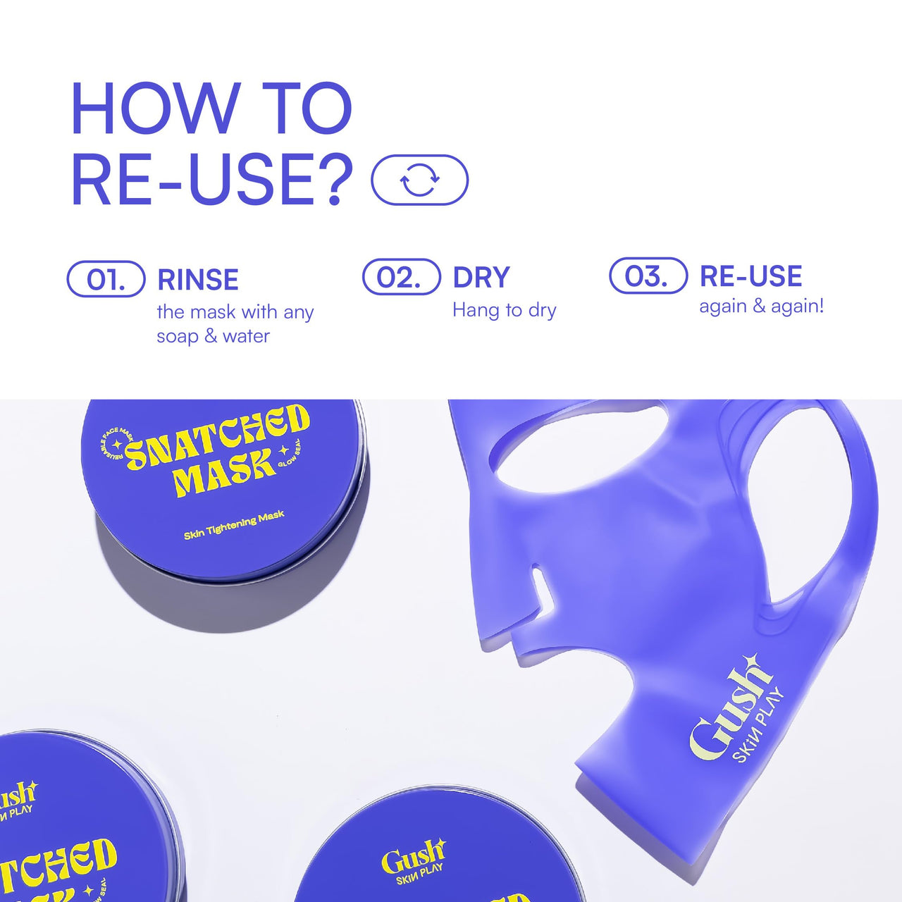 Gush Beauty Snatched Mask Reusable Silicone Sheet Mask | Eco-Friendly & Customizable Skincare | Enhances Product Absorption & Locks in Moisture | Comfortable & Durable Design | 1 Count