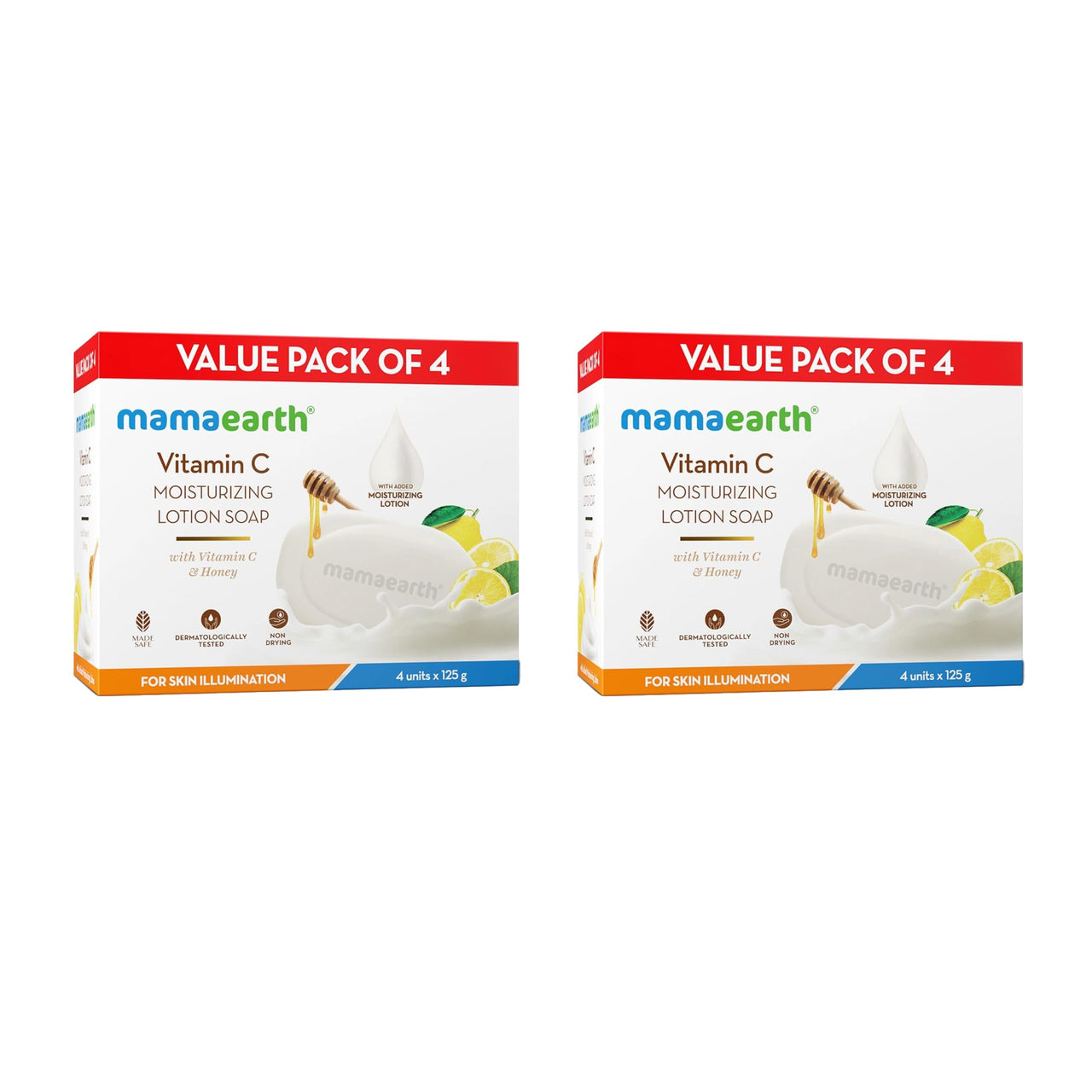 Mamaearth Vitamin C Moisturizing Lotion Soap(Value Pack of 8) - 125 g X 8 Units | Deeply Cleanses | Moisturizing Bathing Bar | Brightens Skin | Nourishes Dry Skin | Non-Drying | 76% TFM Grade 1 Soap