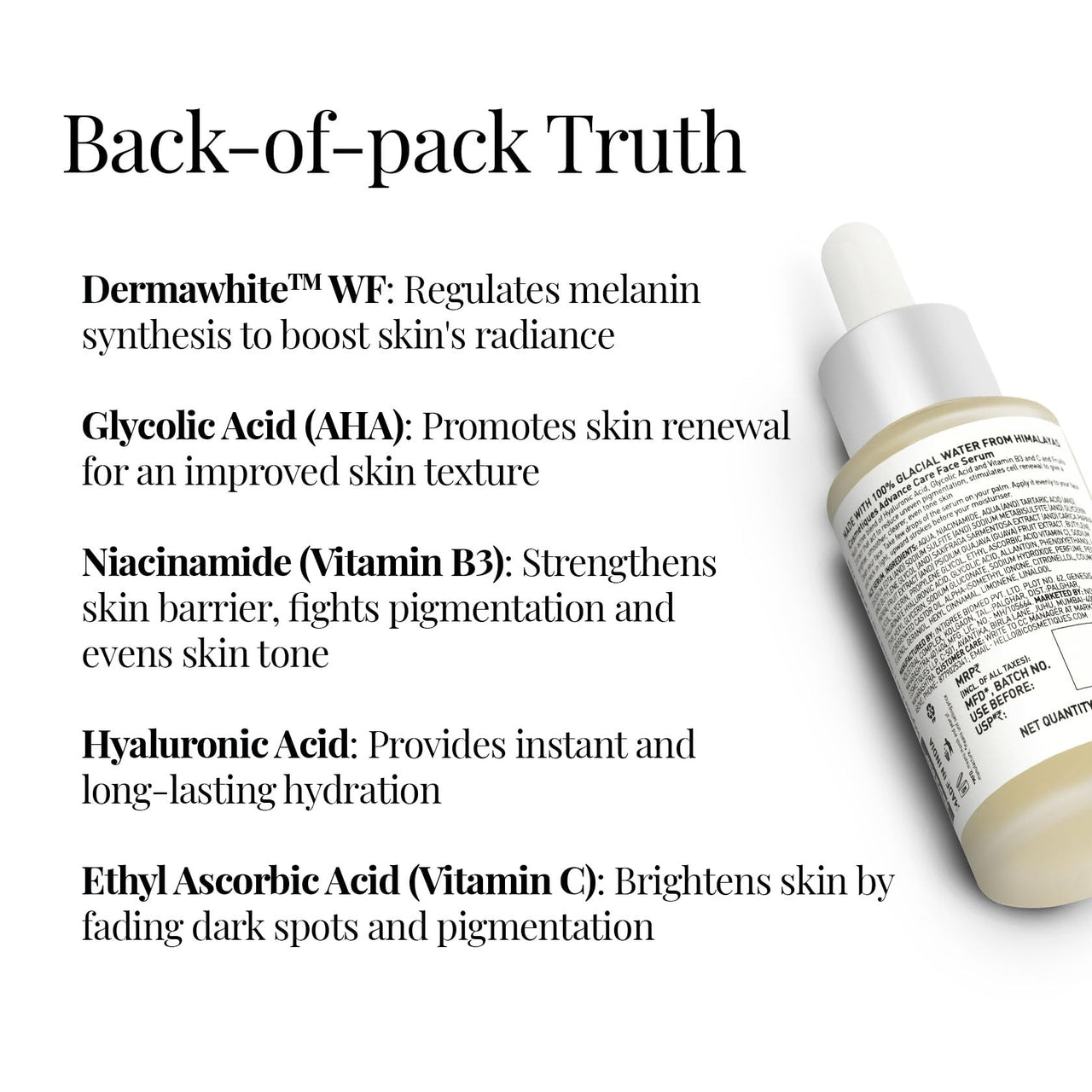 iCosmetiques Radiant Glow Face Serum |Vitamin C, Niacinamide, Hyaluronic Acid & Fruit Extract |Controls Oxidative Damage |Infused with Himalayan Glacial Water |Unisex Advance Care Formula |40ml