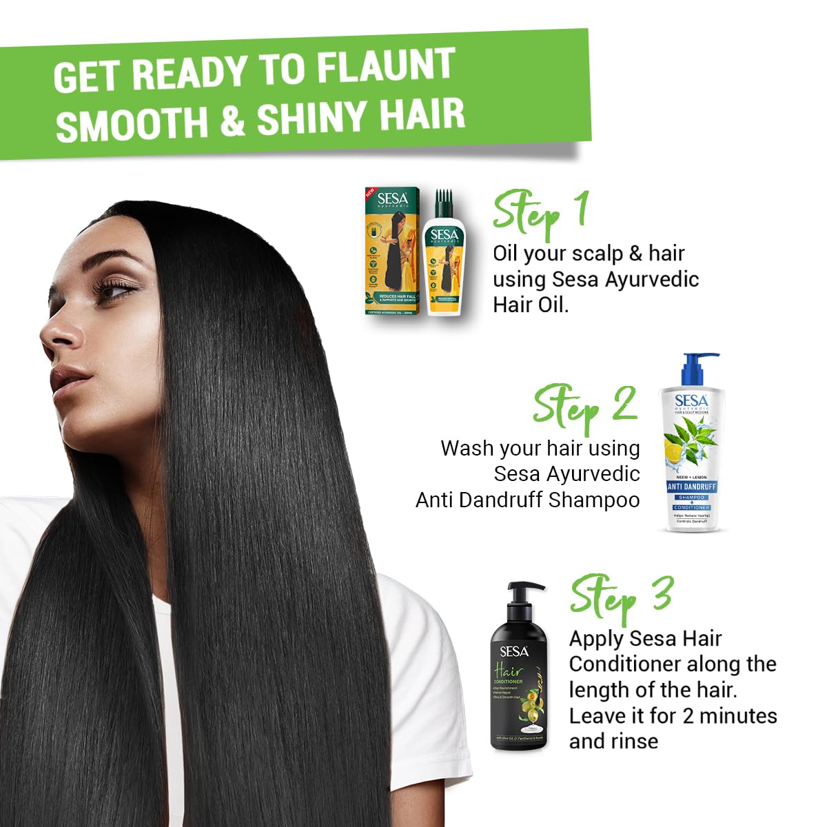 Sesa Anti Dandruff Shampoo and Conditioner Combo Hairfall Control Anti Dandruff Shampoo Infused with 17 Ayurvedic Herbs Smooth & Shiny Hair For Men & Women 500 ml + 300ml