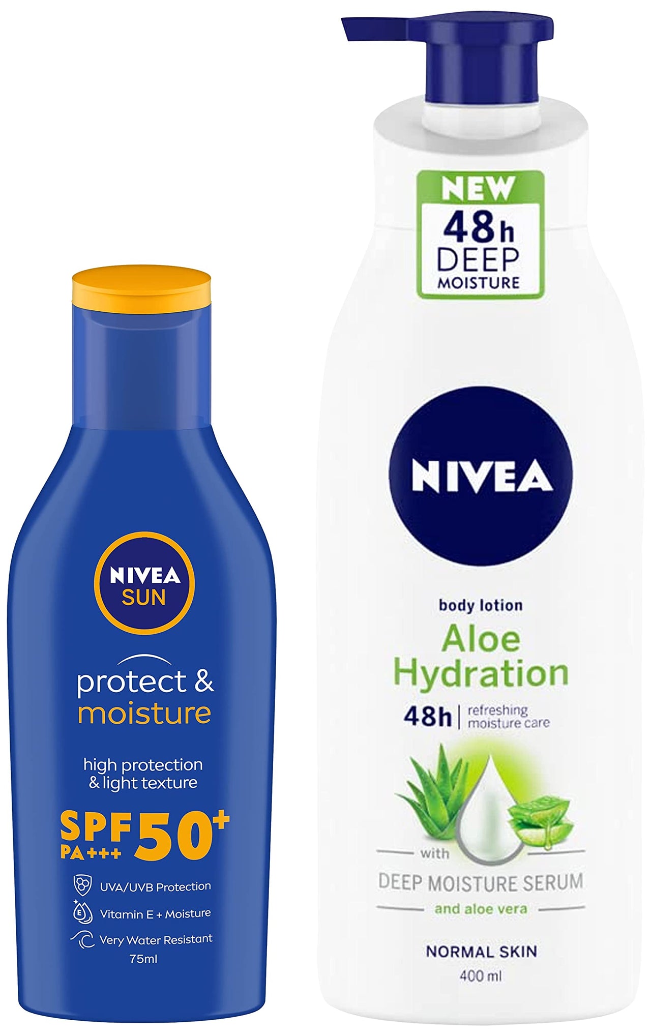 NIVEA Sun Lotion, SPF 50, With UVA & UVB Protection, 75 Ml & Body Lotion, Aloe Hydration, With Aloe Vera For Instant Hydration In Summer,All Skin, 400 Ml